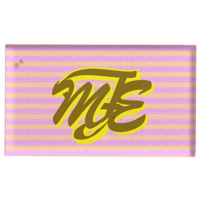 Chic Pink MEF Monogram Geometric Table Card Holder (Front)