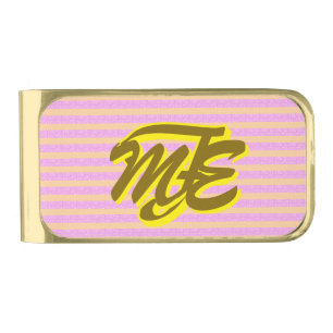 Chic Pink MEF Monogram Geostripes Gold Finish Money Clip