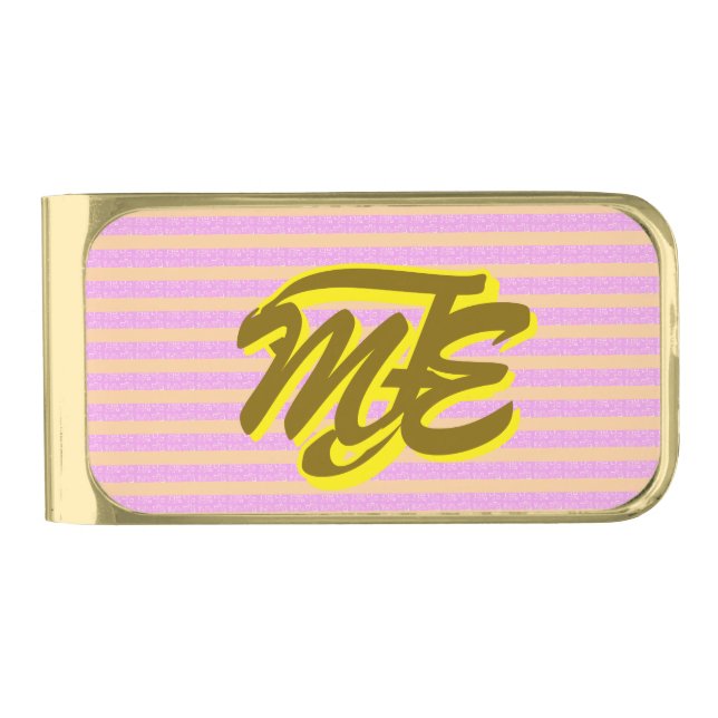 Chic Pink MEF Monogram Geostripes Gold Finish Money Clip (Front)