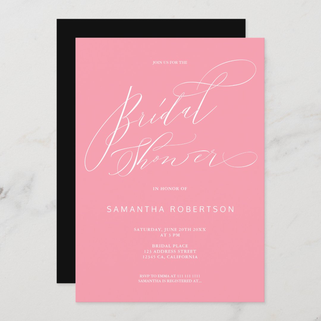 Chic Pink Minimalist Calligraphy Bridal Shower Invitation Zazzle