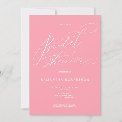 Chic Pink Minimalist Calligraphy Bridal Shower Invitation Zazzle