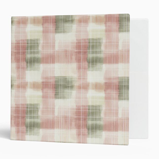 Chic Pink Mint Cream Plaid Stripes   3 Ring Binder (Front/Inside)