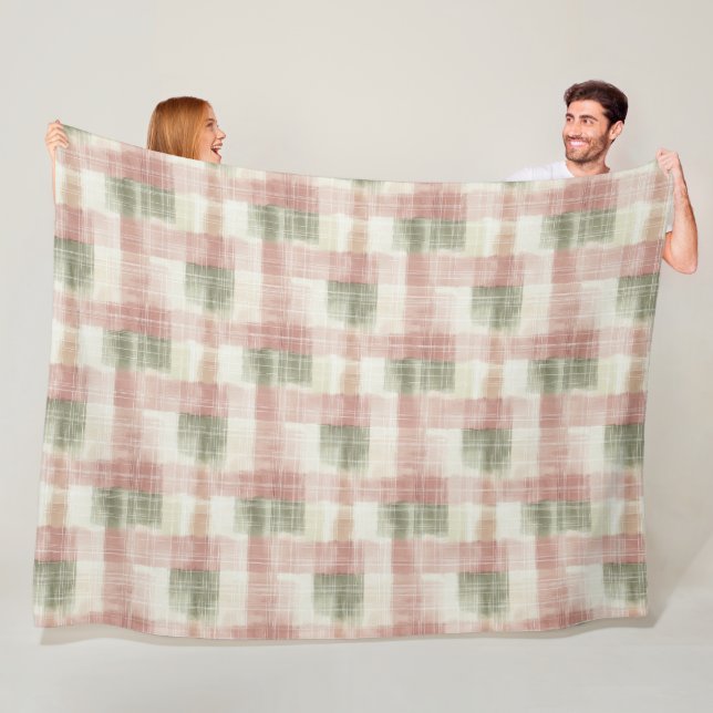 Chic Pink Mint Cream Plaid Stripes Birthday Fleece Blanket (In Situ)