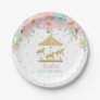 Chic Pink Mint Floral Carousel Birthday Party Paper Plates