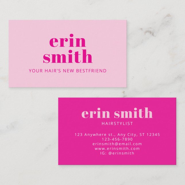 Chic Pink Modern Hairstylist  Business Card (Front/Back)