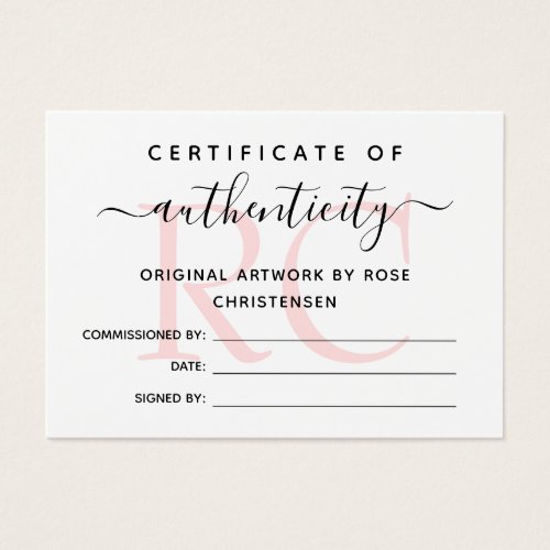 Chic Pink Monogram Certificate of Authenticity