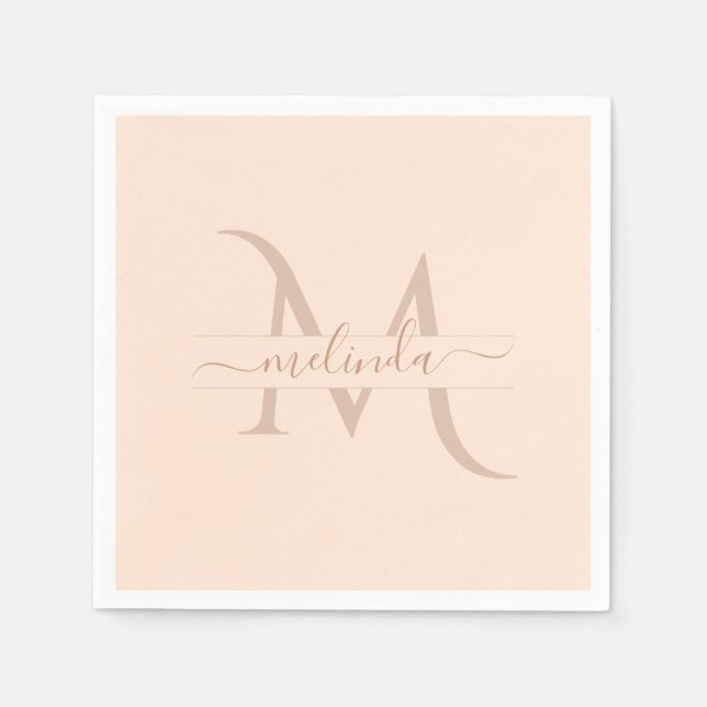 Chic Pink Monogram Script Name Feminine  Napkins (Front)