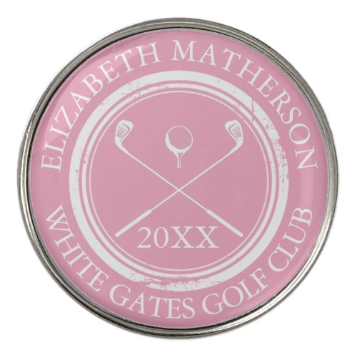 Chic Pink Name And Club Name Date Golf Ball Marker