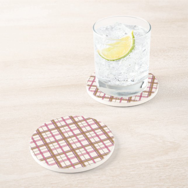 Chic Pink Navy Plaid Aesthetic Coaster (Side)