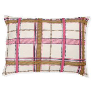Chic Pink Navy Plaid Aesthetic Pet Bed