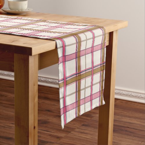 Chic Pink Navy Plaid Aesthetic Short Table Runner