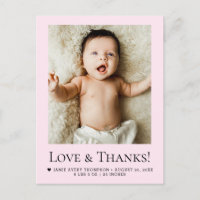 Chic Pink Newborn Photo Love & Thanks Birth Stats