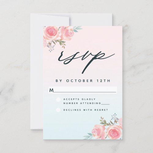 Chic Pink Ombre French Garden Floral Wedding RSVP Card