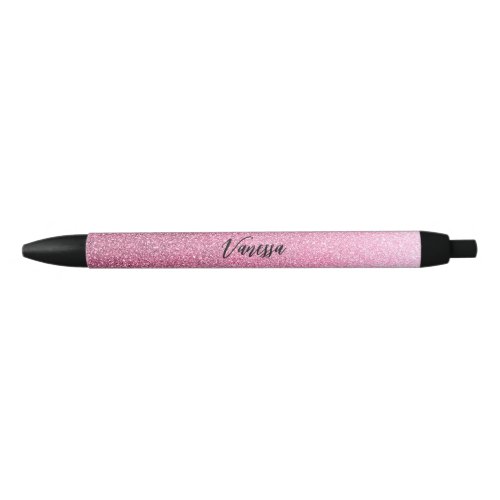 Chic Pink Ombre Glitter Black Ink Pen