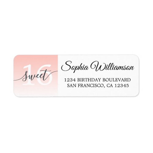 Chic Pink Ombre Sweet 16 Birthday Return Label