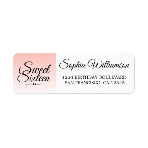 Chic Pink Ombre Sweet 16 Birthday Return Label