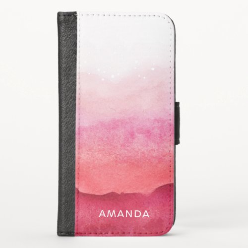 Chic Pink Ombre Watercolor Bubbles Monogram iPhone XS Wallet Case