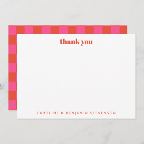 Chic Pink Orange Checkerboard Personalized  Thank You Card