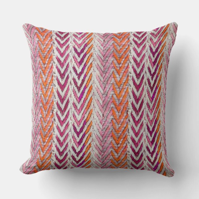 Chic pink orange cream chevron throw pillow (Front)