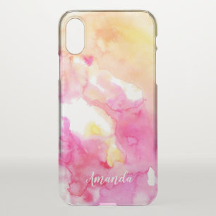 Chic Pink & Orange Ombre Watercolor Monogram iPhone XS Case