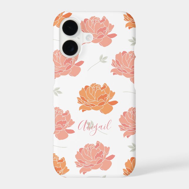Chic Pink & Orange Peonies Pattern Monogram Iphone Case (Back)