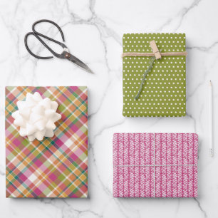 Chic Pink Orange Teal Green White Gingham Gift Wrapping Paper Sheets