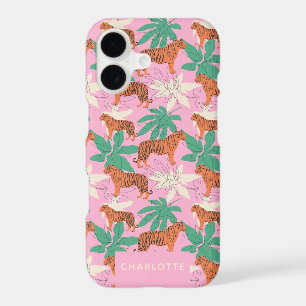 Chic Pink Orange Tiger Jungle Personalized Name iPhone 17 Case