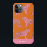 Chic Pink Orange Tiger Pattern Personalized Name iPhone 11 Pro Case<br><div class="desc">Trendy and colorful pattern artwork of a safari striped tiger in pink and orange. Personalize it with your name.</div>