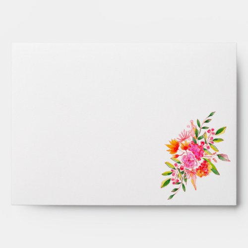 Chic Pink Orange Watercolor Floral Wedding Envelope