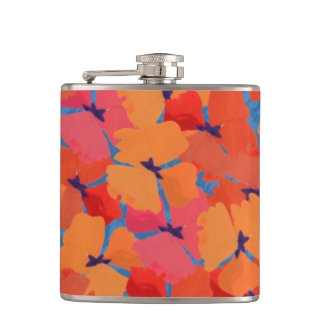 Chic Pink, Orange, Yellow Poppies Hip Flask
