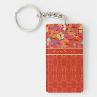 Chic Pink, Orange, Yellow Poppies Oblong Keychain