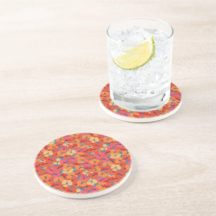 Chic Pink Orange Yellow Poppies Sandstone Coaster