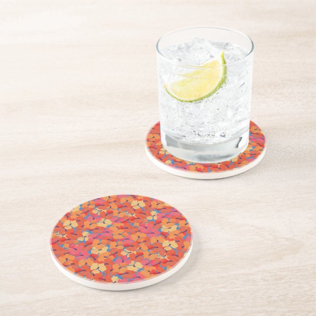 Chic Pink Orange Yellow Poppies Sandstone Coaster (Side)