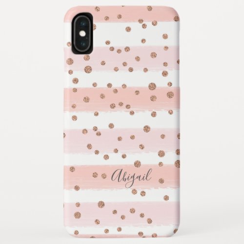 Chic Pink Painted Watercolor  Gold Dots Monogram iPhone XS Max Case