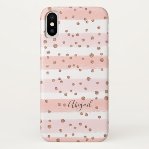 Chic Pink Painted Watercolor  Gold Dots Monogram iPhone XS Case