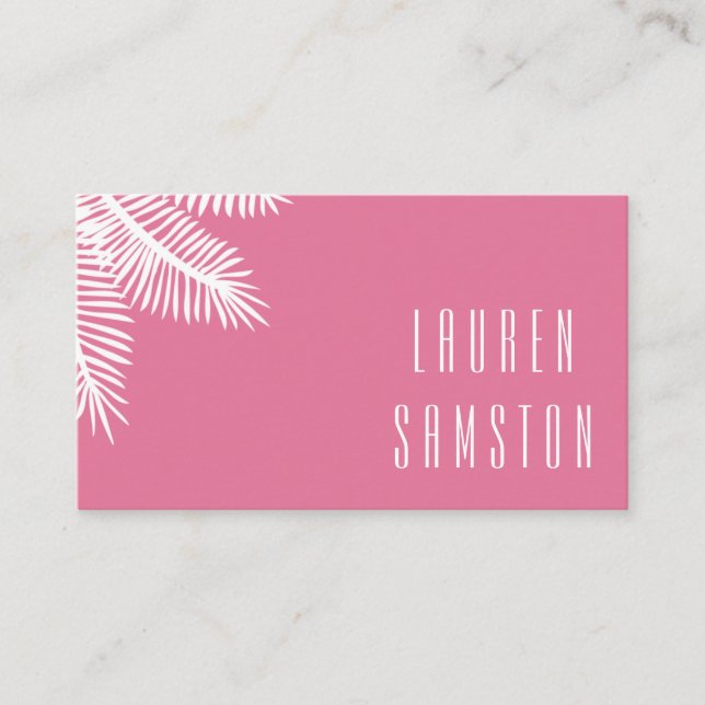 Chic Pink Palm Leaf Business Card (Front)