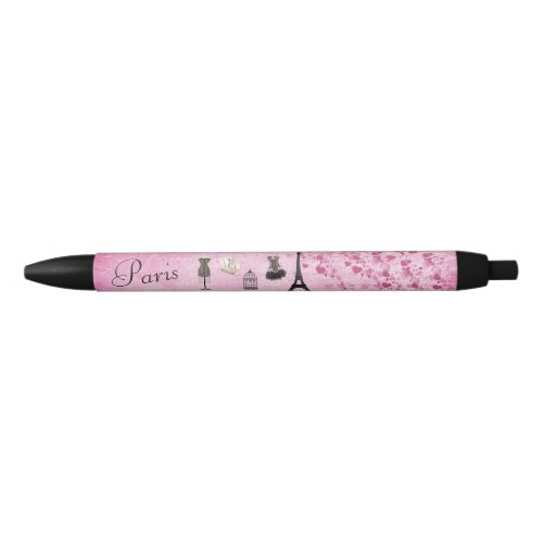 Chic Pink Paris Eiffel Tower Fashion Black Ink Pen