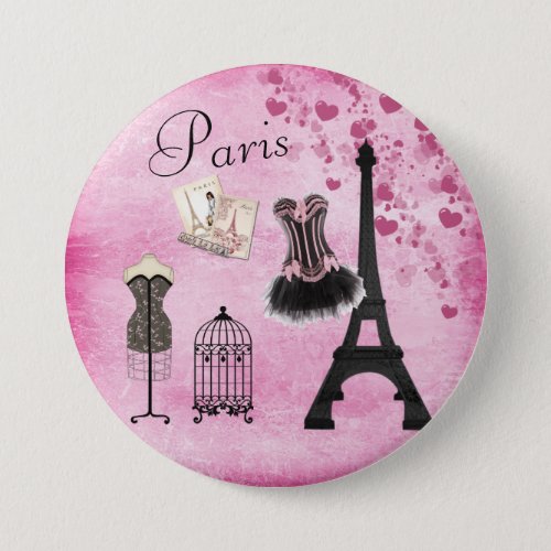 Chic Pink Paris Eiffel Tower Fashion Pinback Button