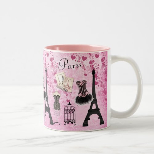 Chic Pink Paris Eiffel Tower Fashion Two_Tone Coffee Mug