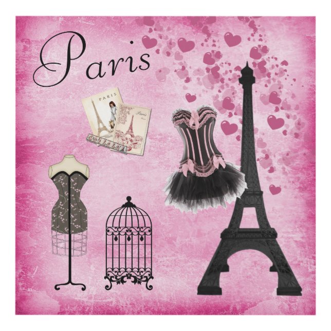 Chic Pink Paris Fashion Panel Wall Art (Front)