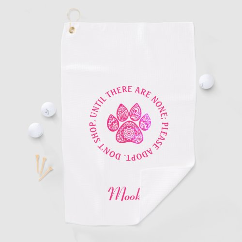 Chic Pink Paw Print Pet Adoption Pet Rescue White  Golf Towel