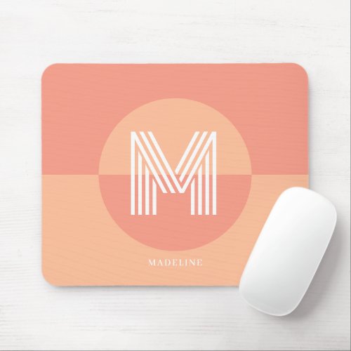 Chic Pink Peach Geometric Modern Monogram Mouse Pad