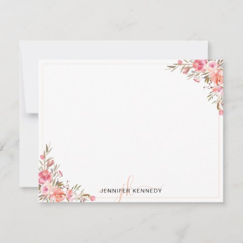 Chic Pink Peach Watercolor Floral Note Card