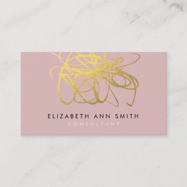 Chic Pink Peonies & Gold Effect Business Card (Front)