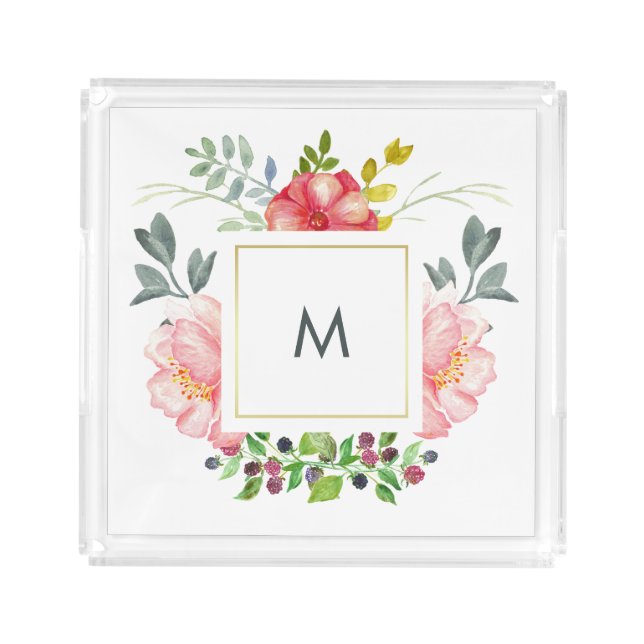 Chic Pink Peonies with Monogram Acrylic Tray (Front)