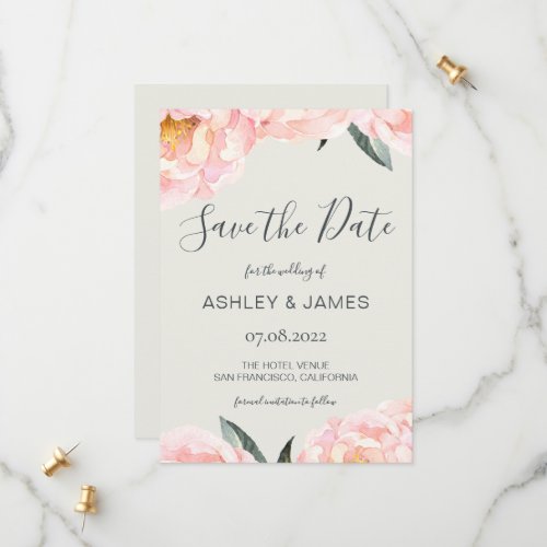 Chic Pink Peony Calligraphy Save the Date