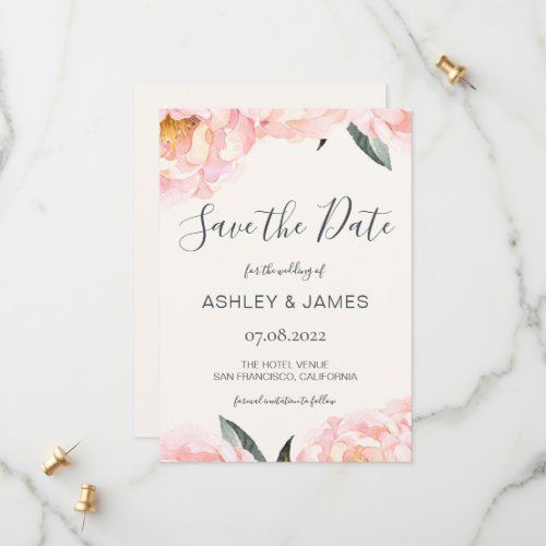 Chic Pink Peony Calligraphy Save the Date