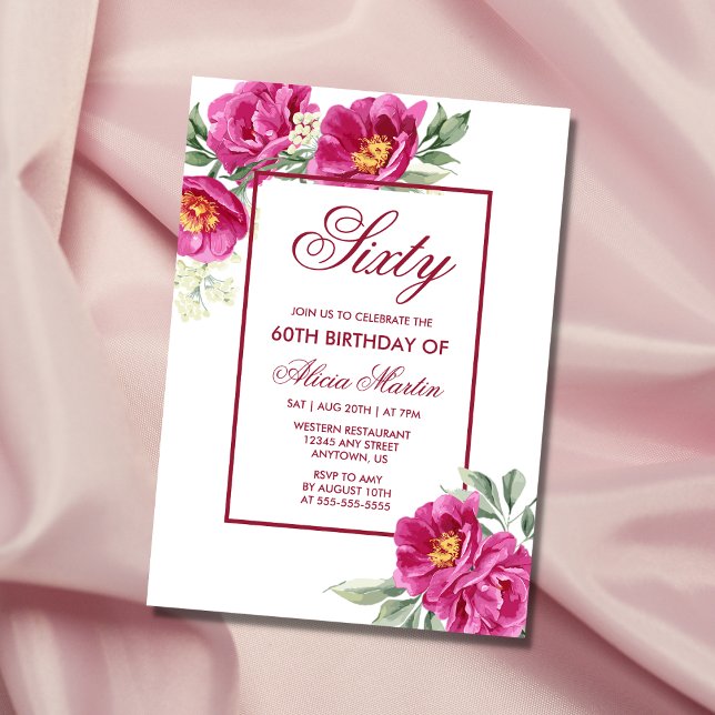 Chic Pink Peony Floral Greenery 60th Birthday  Invitation (Creator Uploaded)