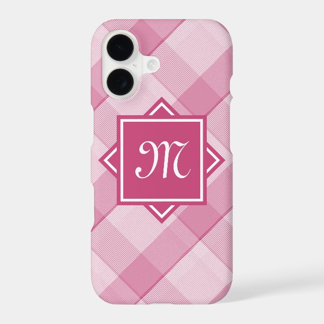 Chic Pink Plaid With Modern Diagonal Monogram Iphone Case (Back)