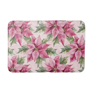 Chic Pink Poinsettia Flowers Christmas Bath Mat